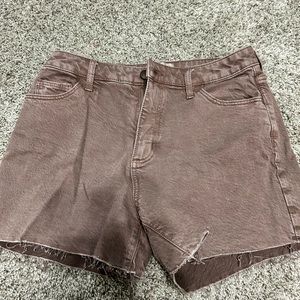 brown/tan unthreaded jean shorts